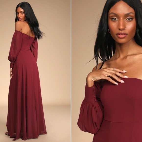 LULU's Long Sleeve Romantic Flowy Bridesmaid Wedding Formal Gown • Medium NWOT - Picture 2 of 3